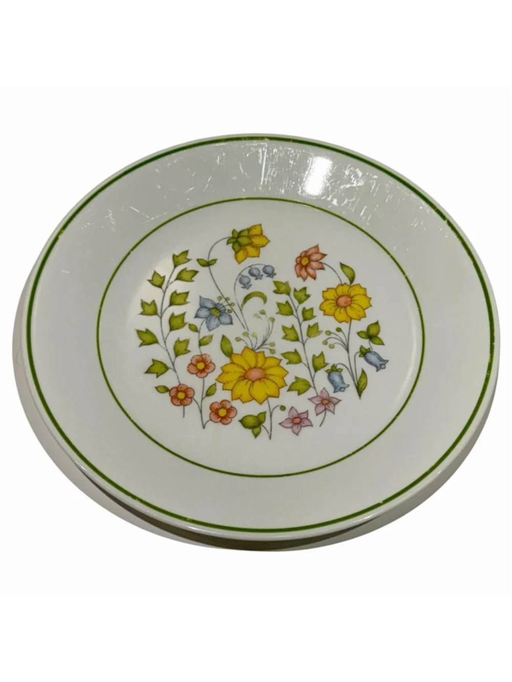 Corelle Spring Meadow Wild Flowers Salad Plate 8.5” Green Floral Vintage USA